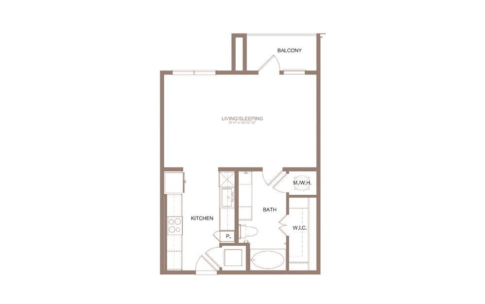 S1 - Studio floorplan layout with 1 bathroom and 616 square feet (2D)