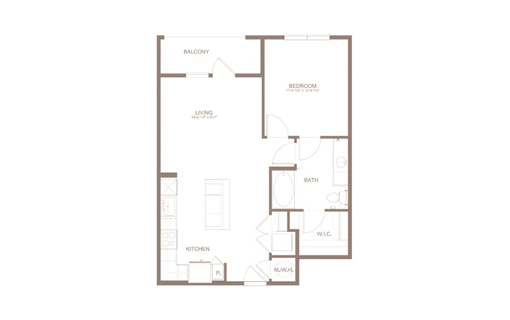 A9A - 1 bedroom floorplan layout with 1 bathroom and 749 square feet (2D)