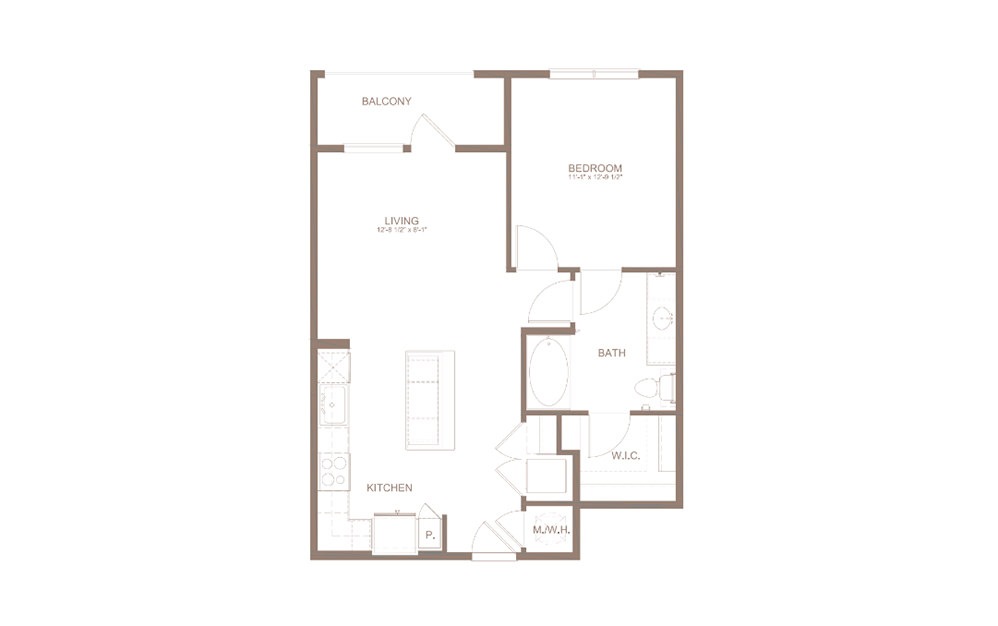 A9 - 1 bedroom floorplan layout with 1 bathroom and 732 square feet (2D)