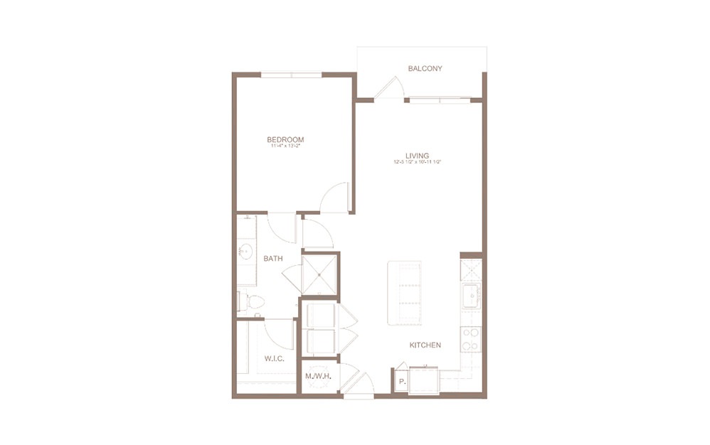 A6/A6A - 1 bedroom floorplan layout with 1 bathroom and 768 square feet (2D)