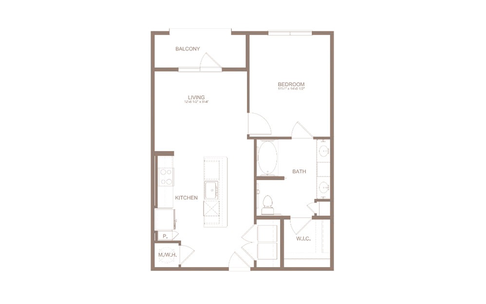 A5C - 1 bedroom floorplan layout with 1 bathroom and 756 square feet (2D)