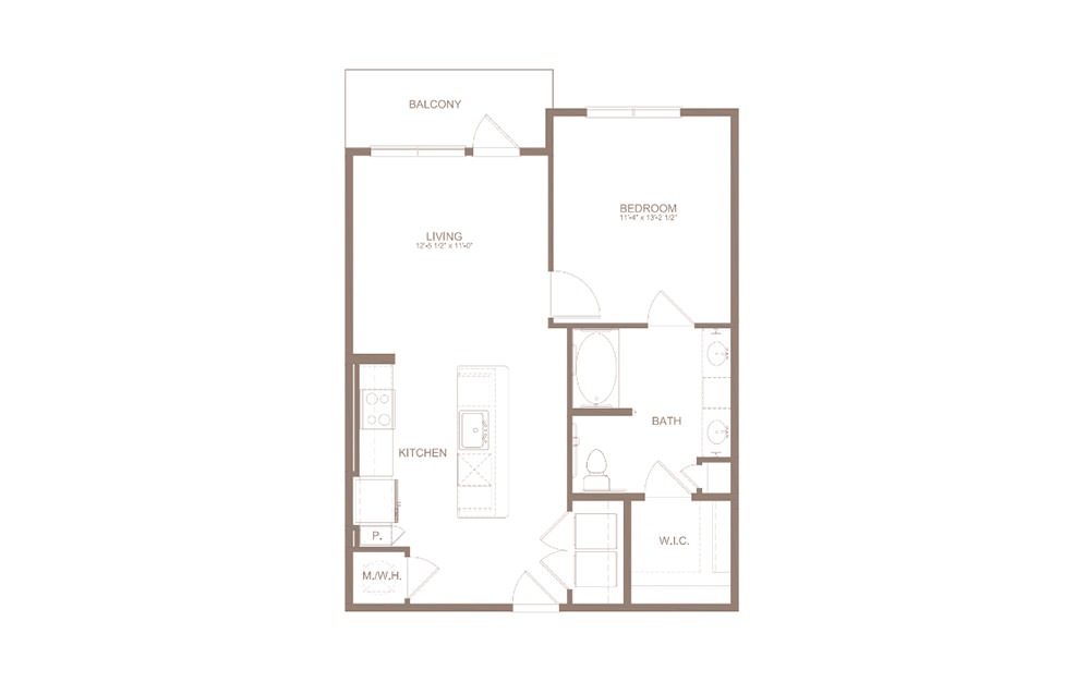A5B - 1 bedroom floorplan layout with 1 bathroom and 768 square feet (2D)
