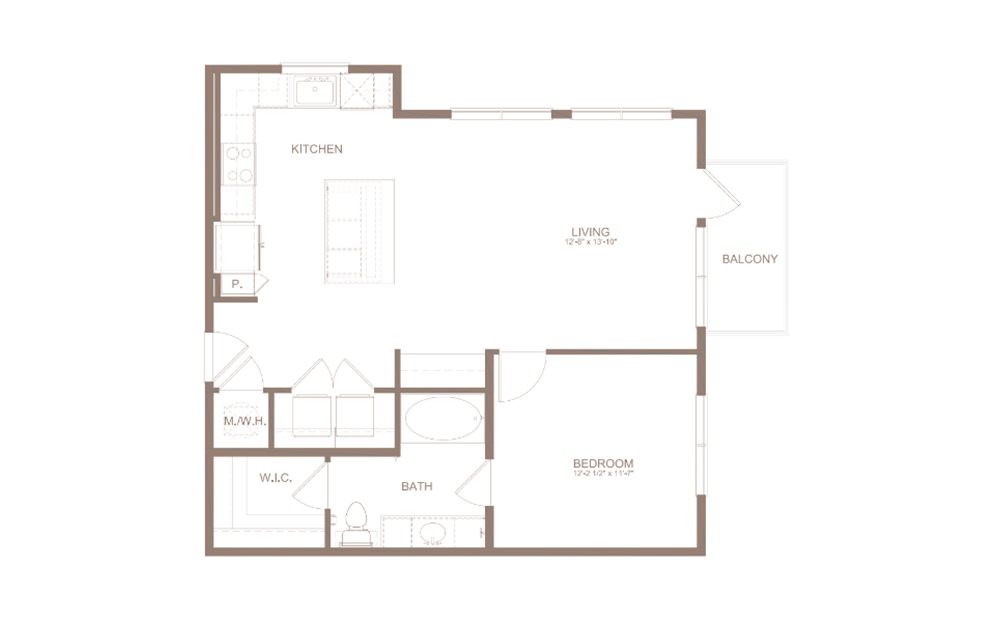 A5A - 1 bedroom floorplan layout with 1 bathroom and 827 square feet (2D)