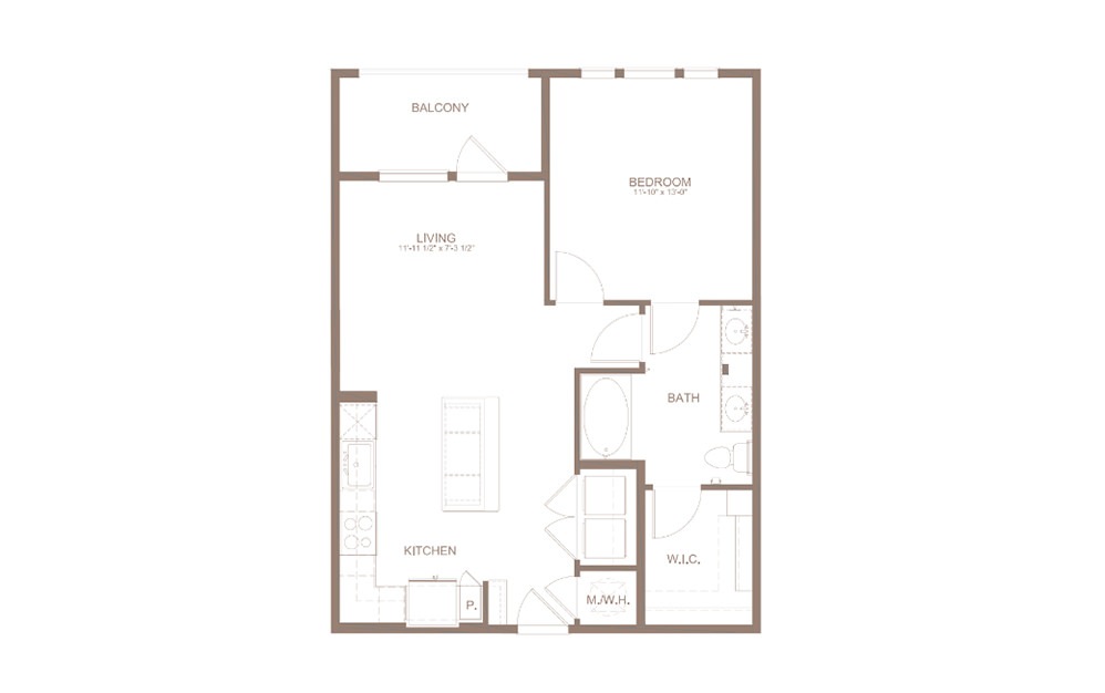 A4A - 1 bedroom floorplan layout with 1 bathroom and 744 square feet (2D)