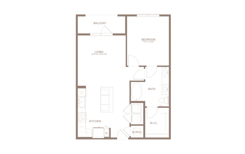 A4 - 1 bedroom floorplan layout with 1 bathroom and 756 square feet (2D)