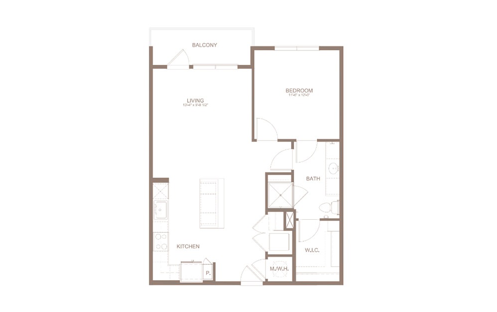 A3A - 1 bedroom floorplan layout with 1 bathroom and 799 square feet (2D)
