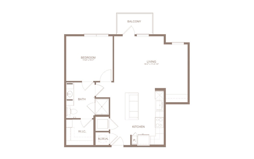 A2A - 1 bedroom floorplan layout with 1 bathroom and 785 square feet (2D)