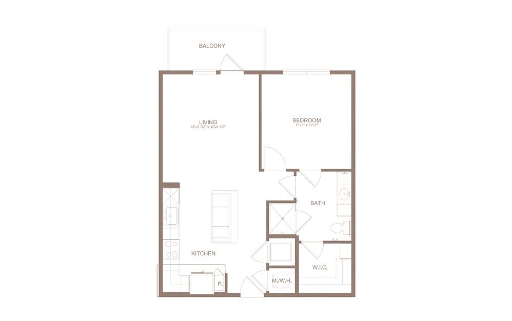 A2 - 1 bedroom floorplan layout with 1 bathroom and 721 square feet (2D)