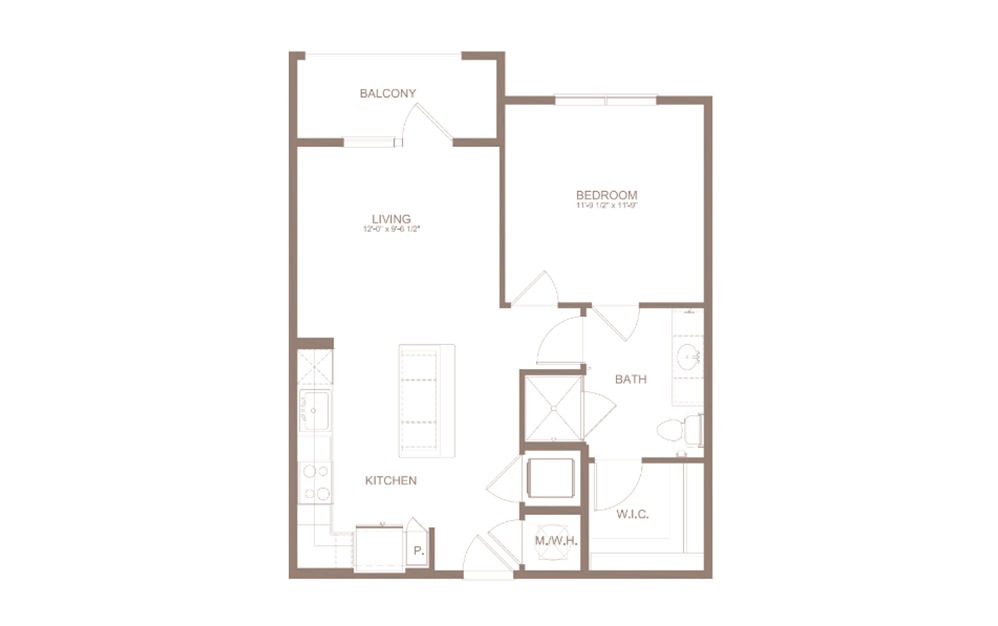 A1 - 1 bedroom floorplan layout with 1 bathroom and 682 square feet (2D)