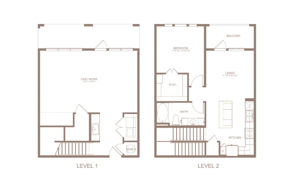 LW2 - 1 bedroom floorplan layout with 1 bathroom and 1418 square feet (2D)